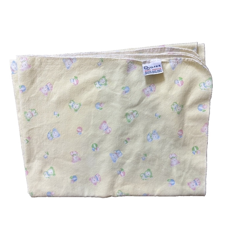 VTG Quiltex baby blanket Yellow Receiving Puppy Dog Pink Blue Cotton